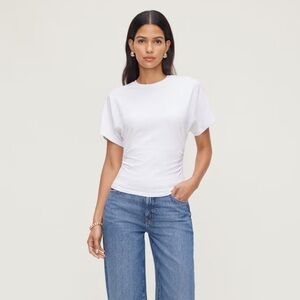 Garage Bright White Andrea Shirred Cotton Spandex T Shirt